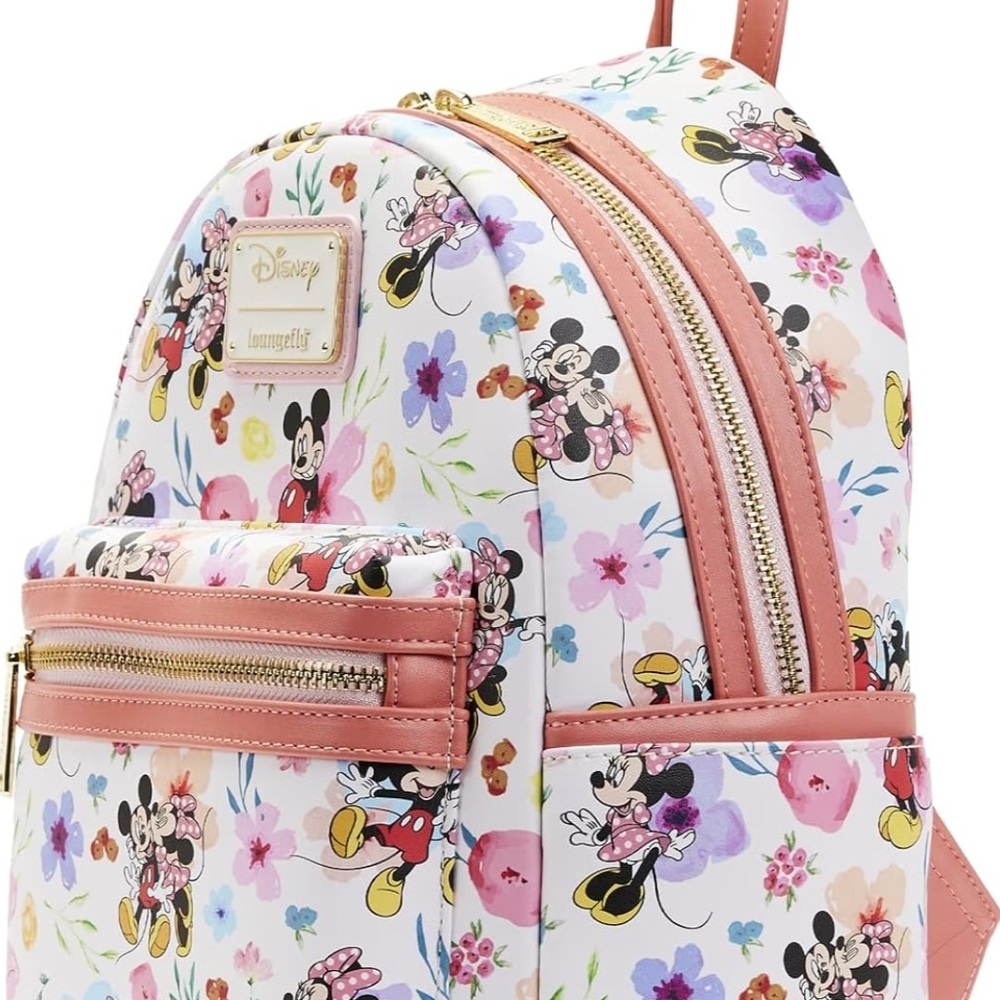 Loungefly Disney Mickey Minnie Mouse Mini Backpack Handbag AOP Floral EXCLUSIVE - Picture 4 of 5